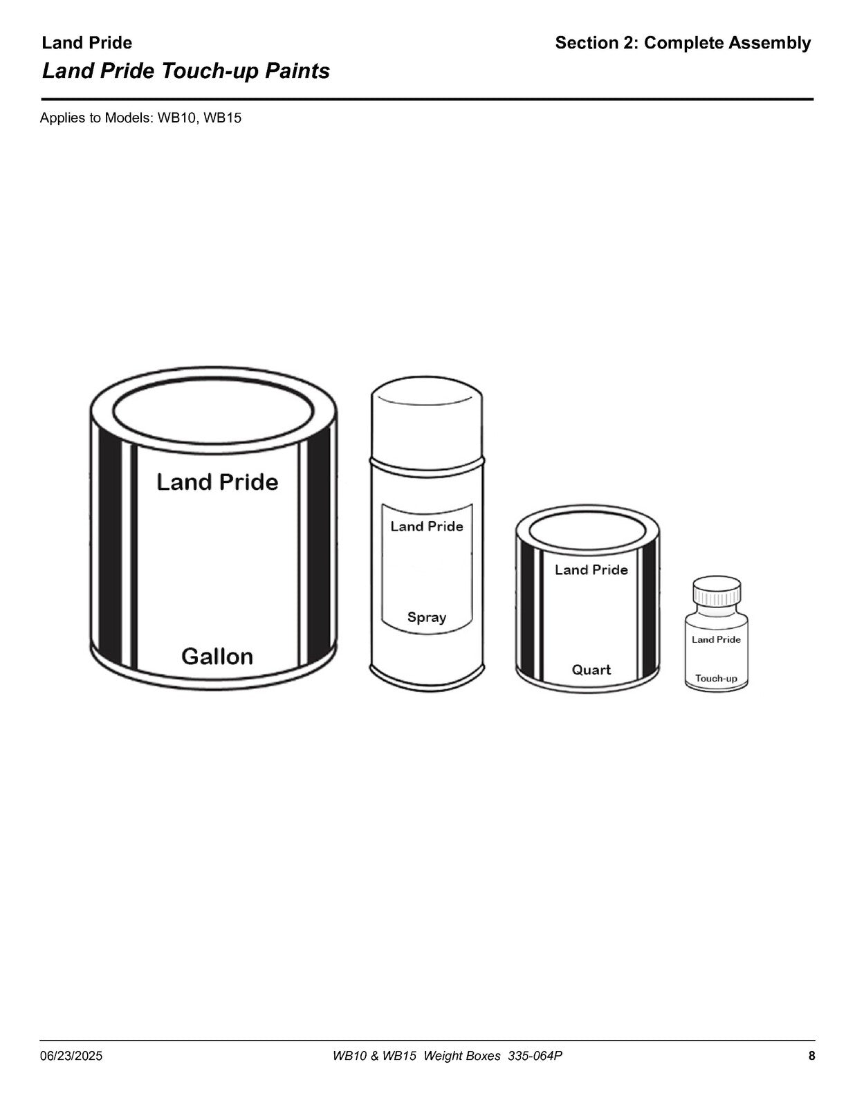 LAND PRIDE WB10 WB15 Series Weight Box Parts Manual 2025 - WIRE BOUND - COVERS
