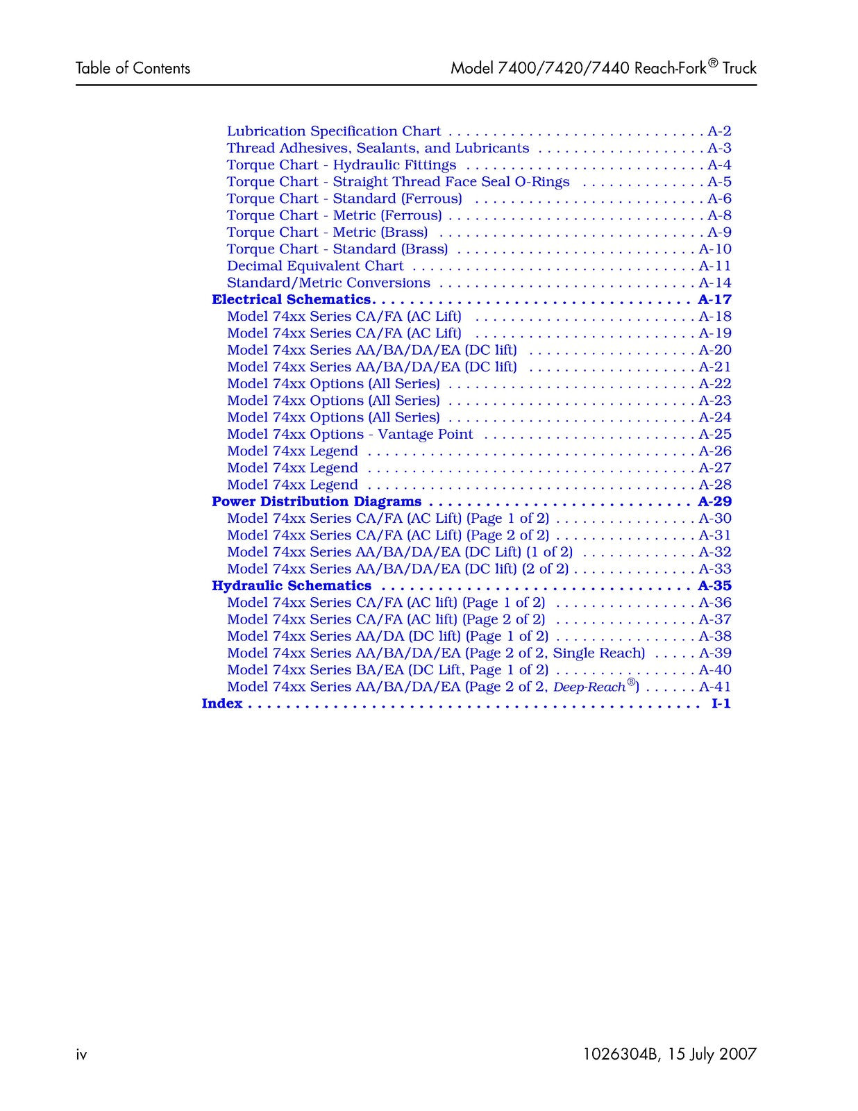 RAYMOND 7400 7420 7440 Reach-Fork Truck Maintenance Manual 2007 - WIRE BOUND