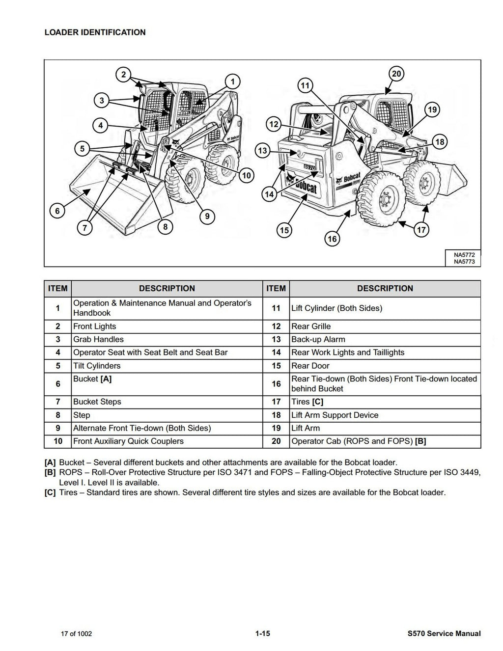 BOBCAT S570 SN ALM411001 and up Service Manual - BOUND - COVERS - XL FOLDOUTS