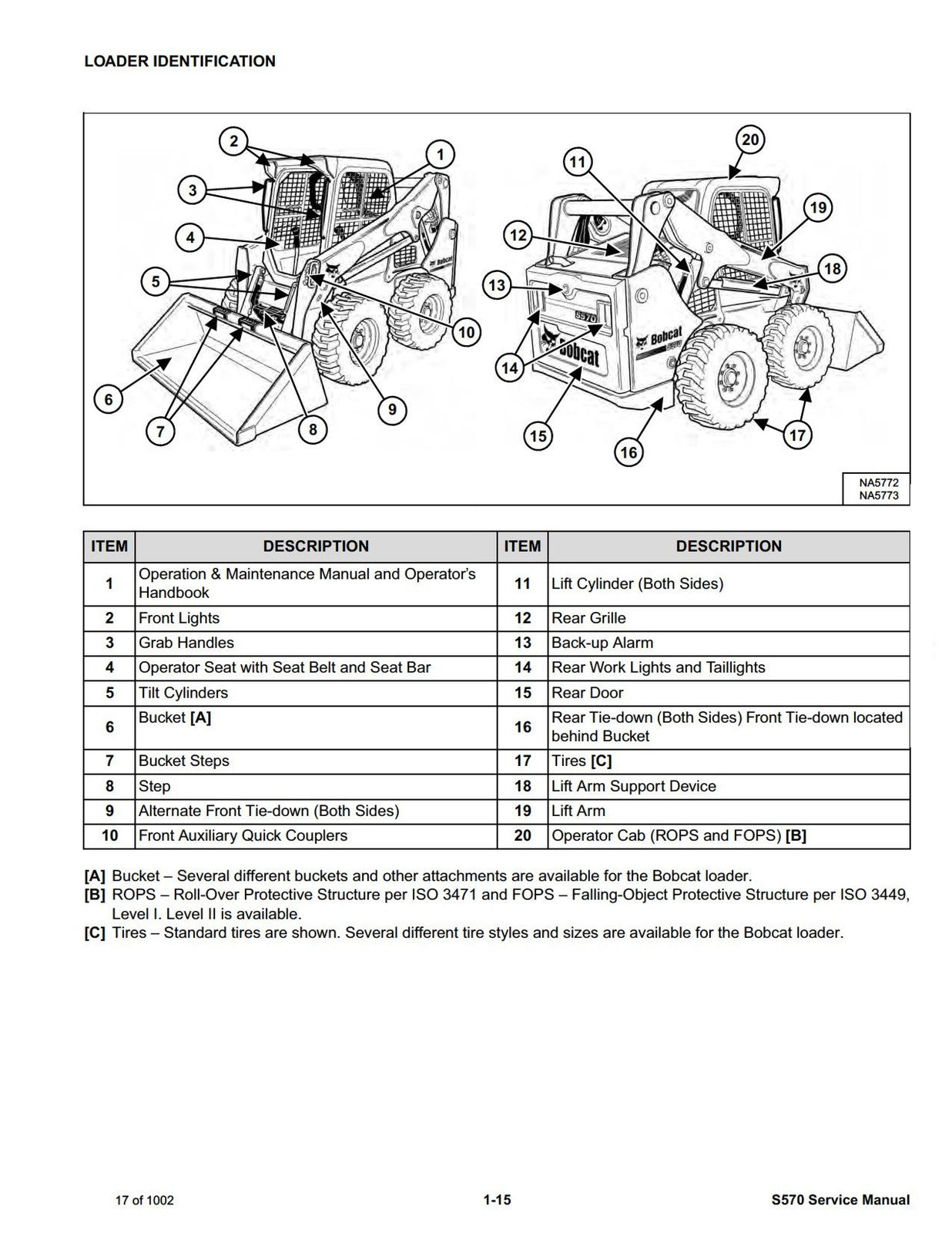 BOBCAT S570 SN ALM411001 and up Service Manual - BOUND - COVERS - XL FOLDOUTS