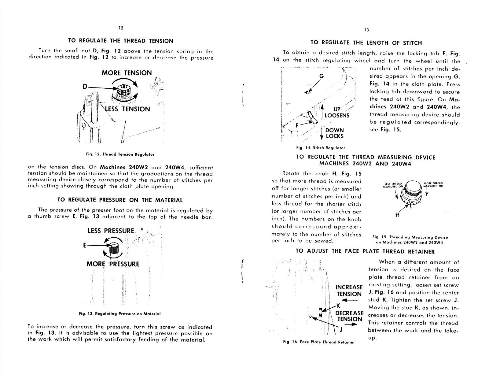SINGER 240W Sewing Machine Service Manual - STEEL WIRE BOUND - PROTECTIVE COVERS