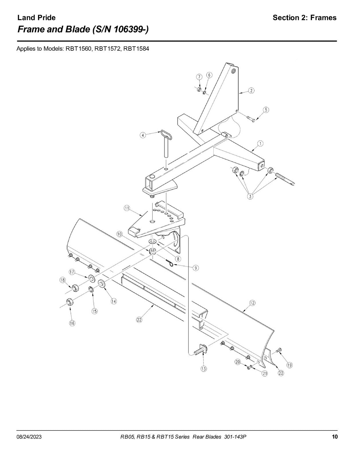 LAND PRIDE RB05 Series Rear Blades Parts Manual 2023 - WIRE BOUND - TOUGH COVERS