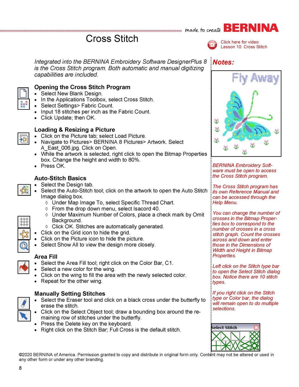 BERNINA 82 Embroidery Software Application Programs Workbook Manual 2020