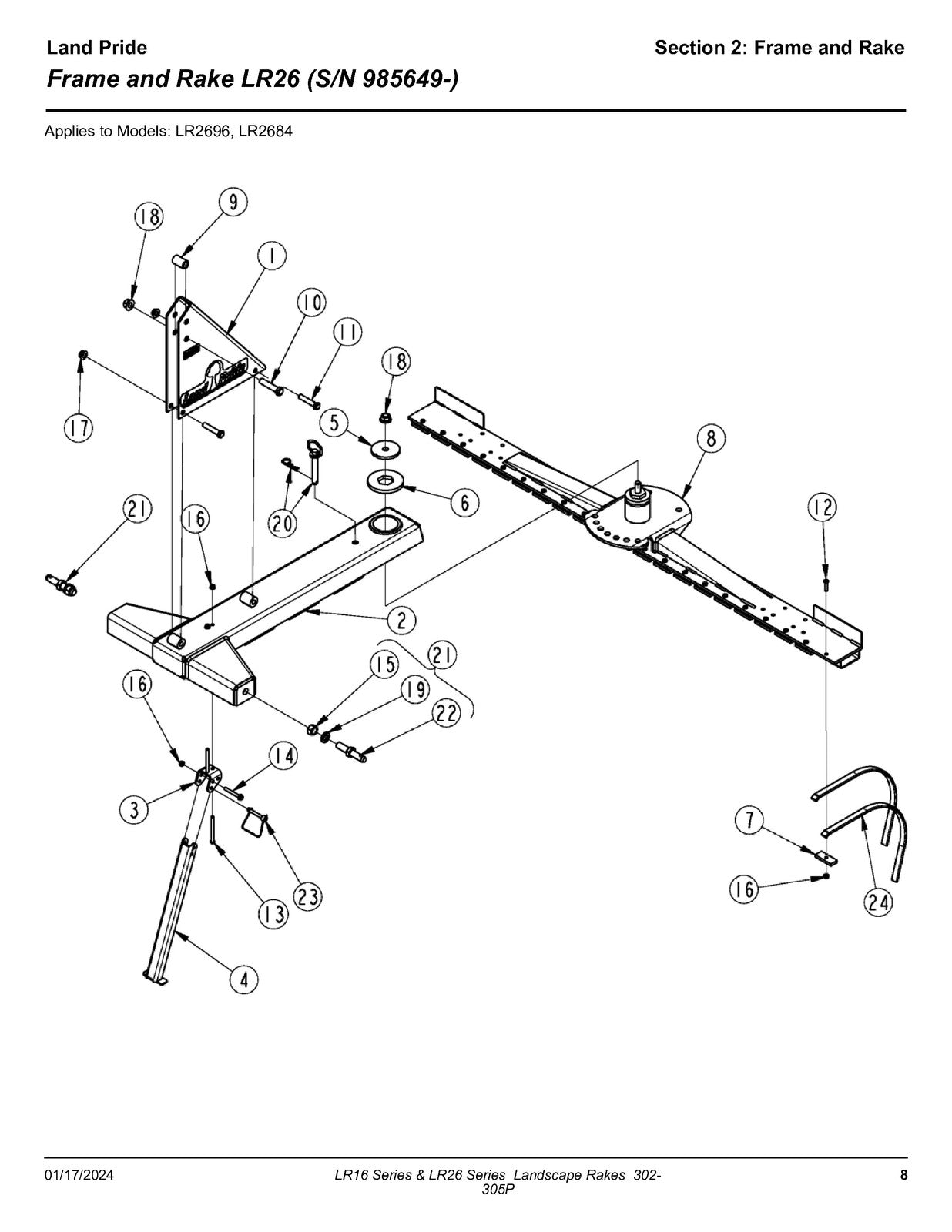 LAND PRIDE LR16 Series Landscape Rakes Parts Manual 2023 - WIRE BOUND - COVERS
