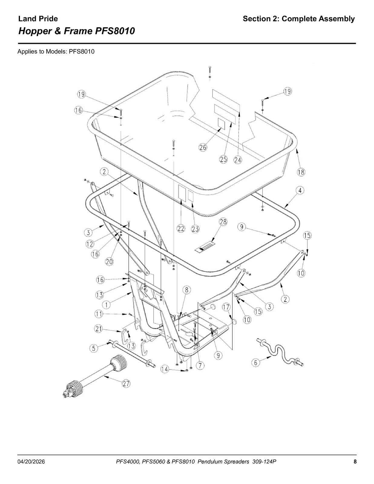 LAND PRIDE PFS Series Spreaders Parts Manual 2026 - WIRE BOUND - TOUGH COVERS