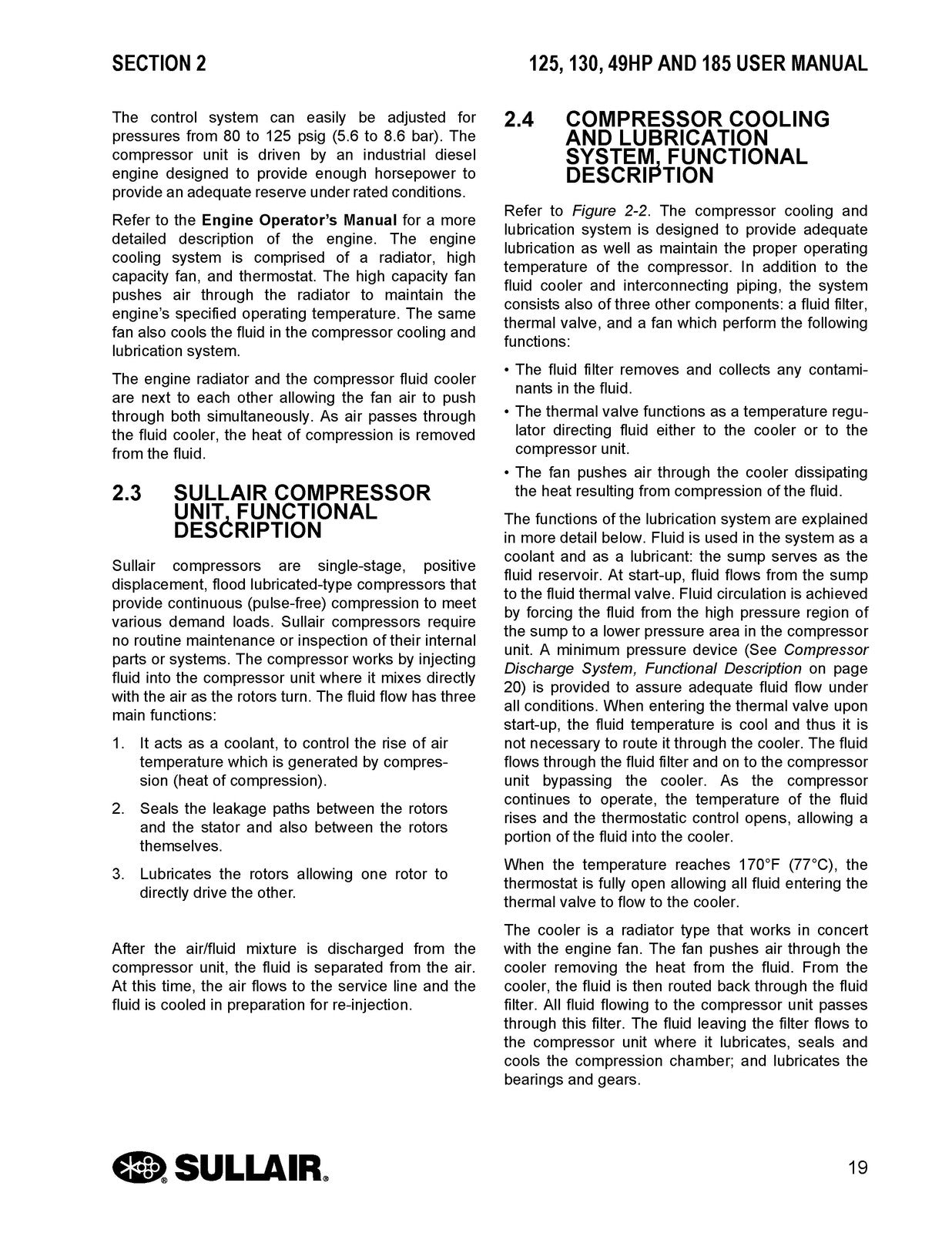 SULLAIR 125 130 185 Portable Air Compressor User Manual - WIRE BOUND - COVERS