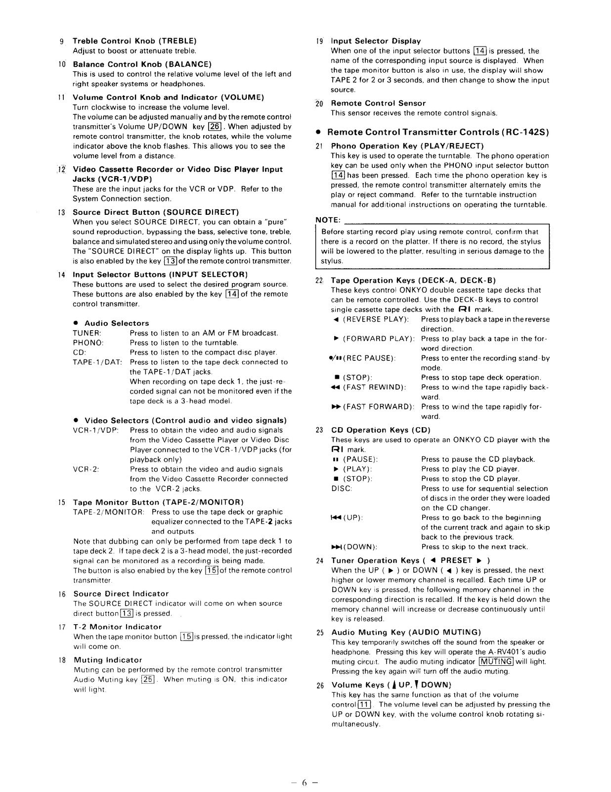 ONKYO A-RV401 Integrated Stereo Amplifier Instruction Manual - WIRE BOUND