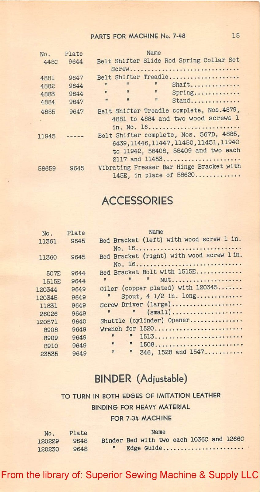 SINGER 7-9 7-34 7-48 Sewing Machine Parts List Manual 1938 - WIRE BOUND - COVERS