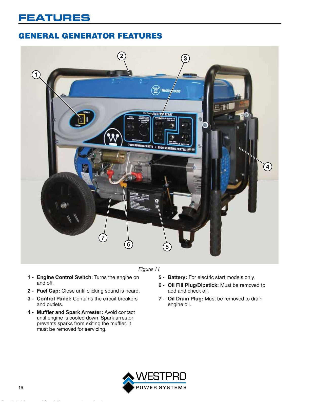WESTINGHOUSE Portable Generator WH4500  WH6000 WH7000E Owners Manual - BOUND