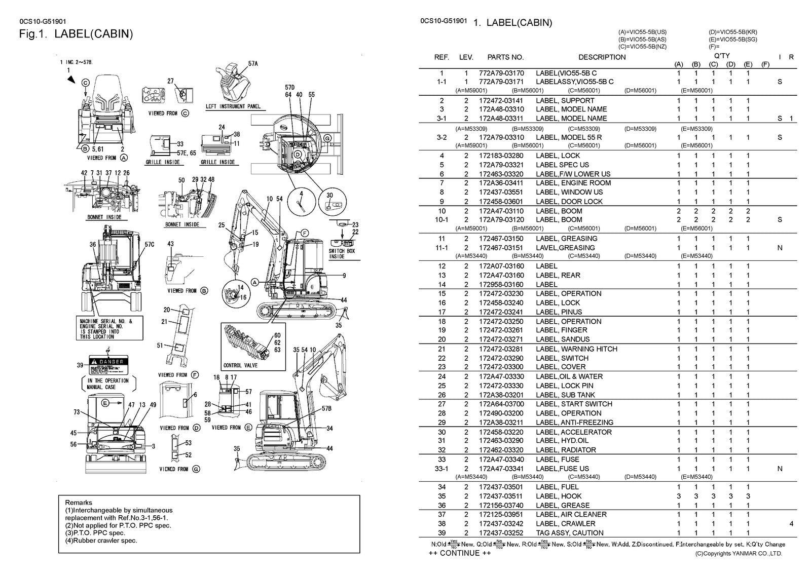 YANMAR ViO55-5B Excavator Parts Catalog Manual 2013 - WIRE BOUND - TOUGH COVERS