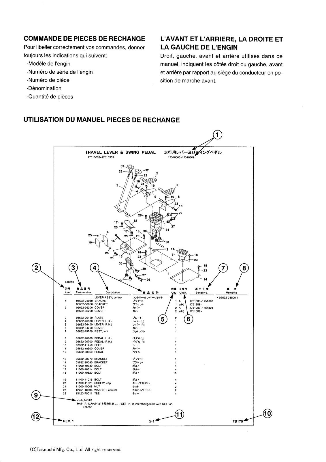 TAKEUCHI TL12R2 Track Loader Parts Manual SN 412100002 and Up - WIRE BOUND