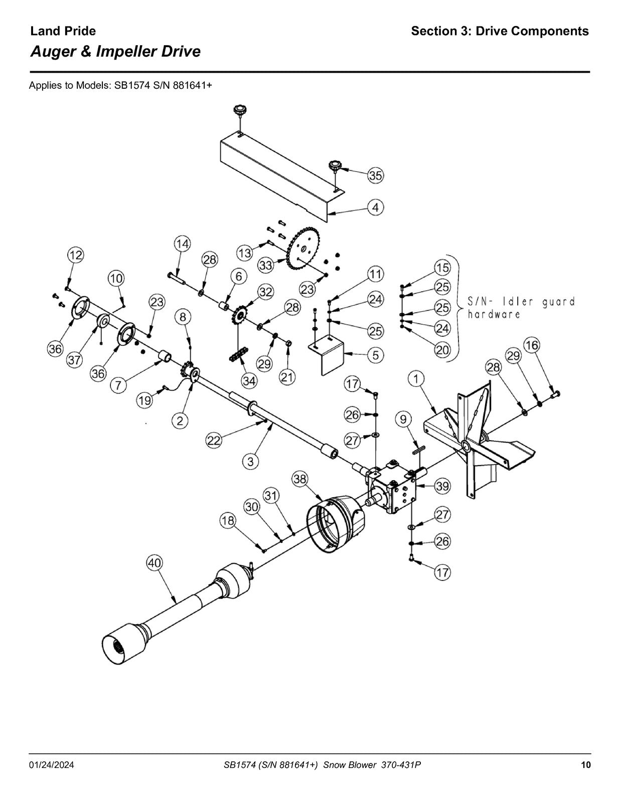 LAND PRIDE SB15 Series Snow Blowers Parts Manual 2024 - WIRE BOUND - COVERS