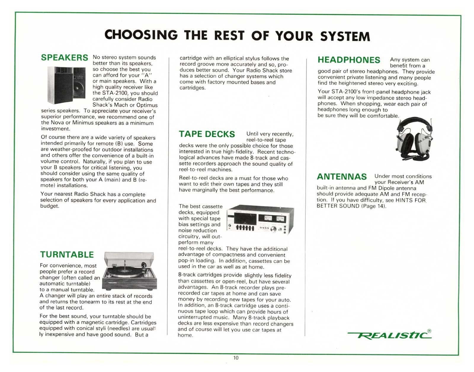 REALISTIC STA-2100 AM FM Stereo Receiver Owners Manual - WIRE BOUND - COVERS