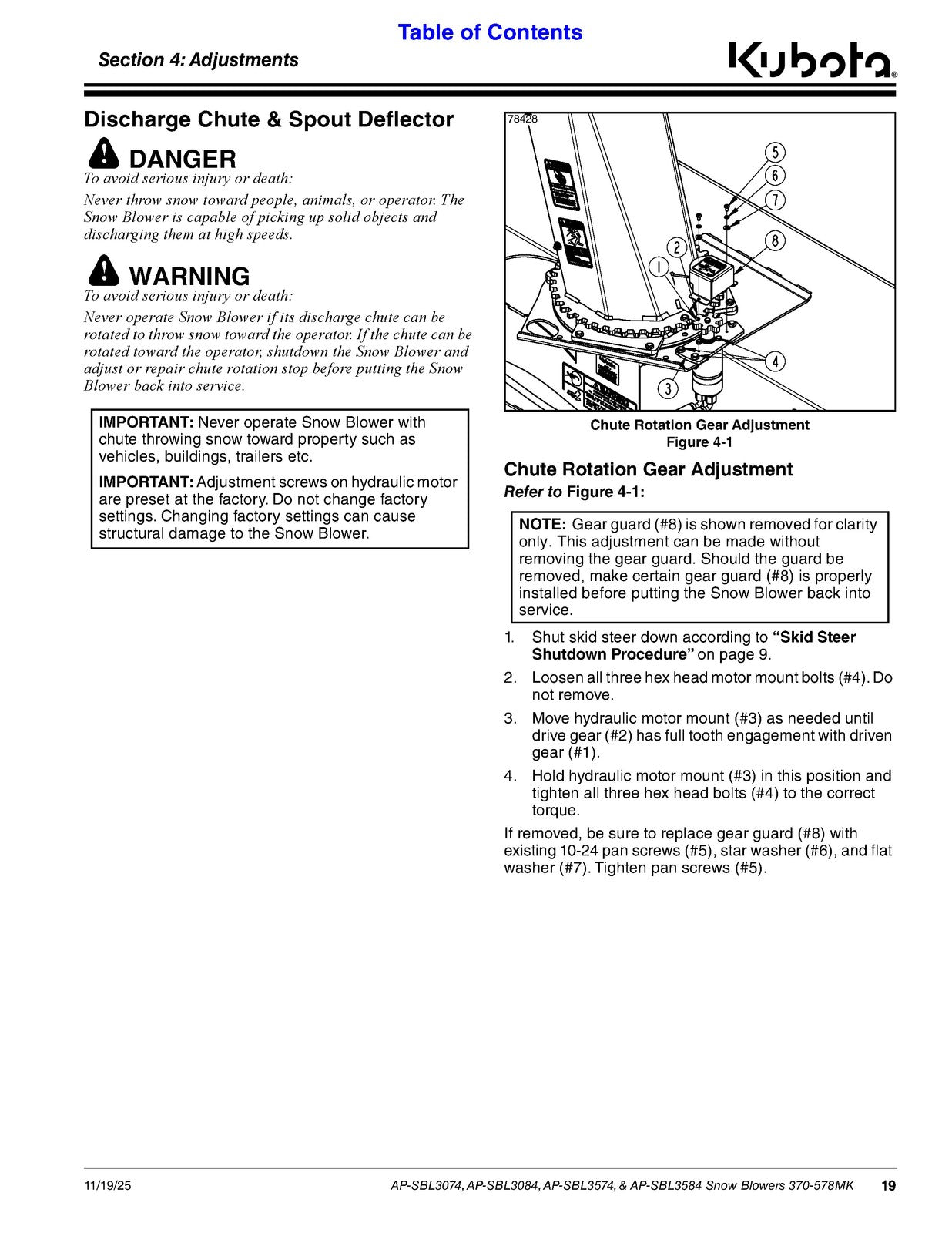 LAND PRIDE SBL30 SBL35 Series Snow Blowers Operators Manual - WIRE BOUND
