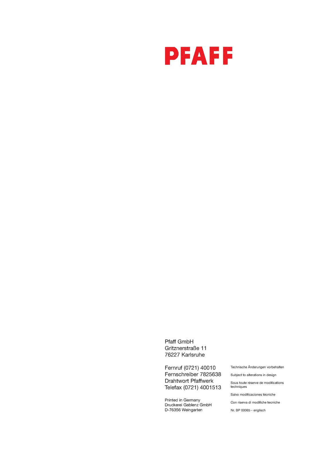 PFAFF Coverlock 4852 Service Manual Supplement - STEEL WIRE BOUND - TOUGH COVERS
