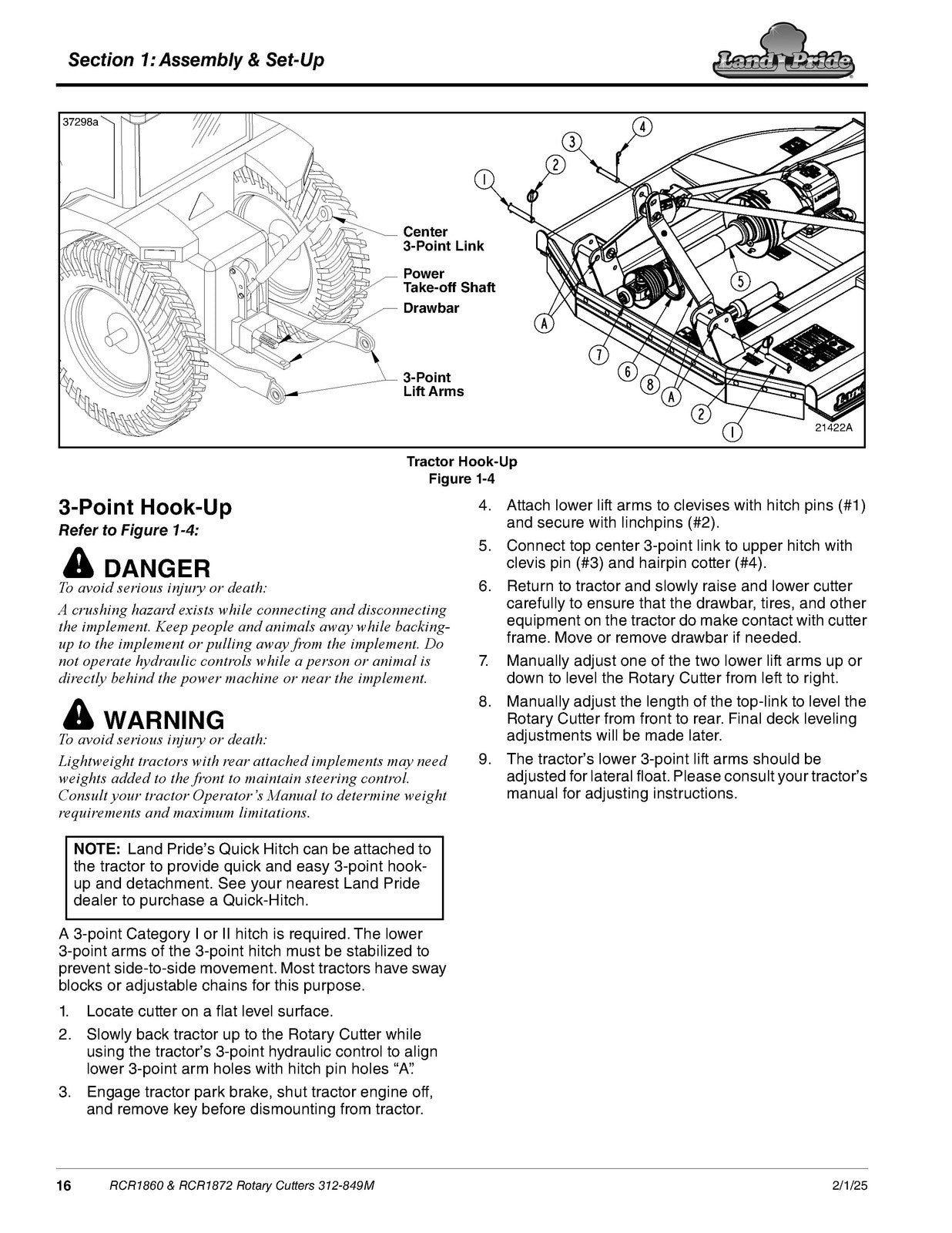 LAND PRIDE RCR1860 RCR1872 Rotary Cutters Operators Manual 2025 - WIRE BOUND
