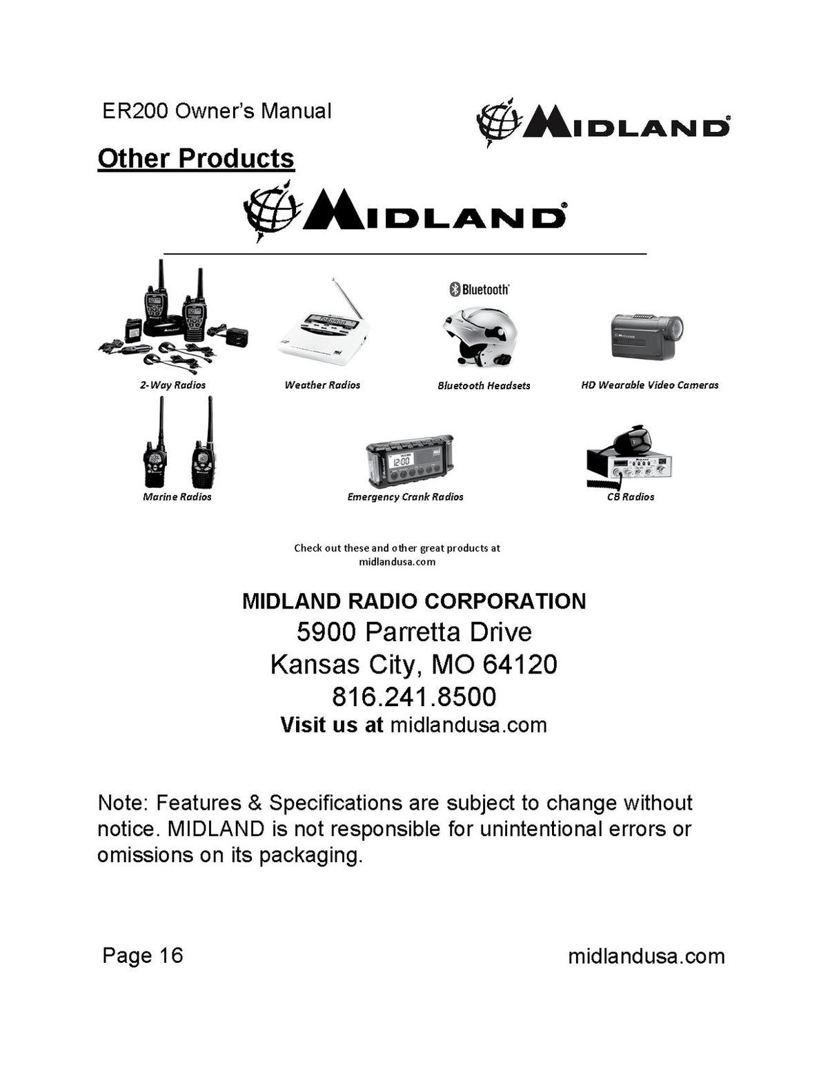 MIDLAND ER200 Compact Emergency Crank Digital Weather Alert Owners Manual