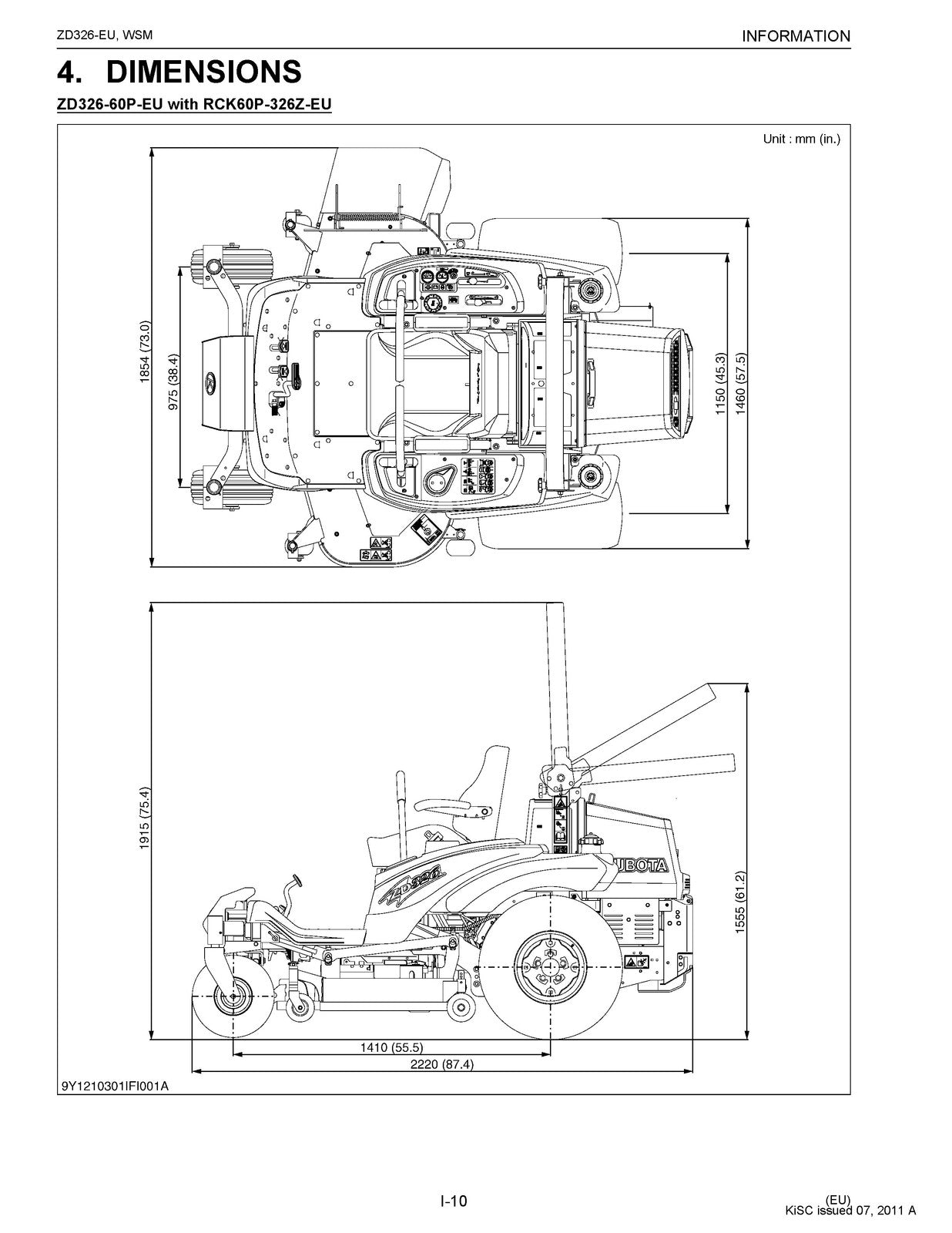 KUBOTA ZD326-EU Zero Turn Workshop Manual 2011 - BOUND - COVERS - XL FOLDOUTS