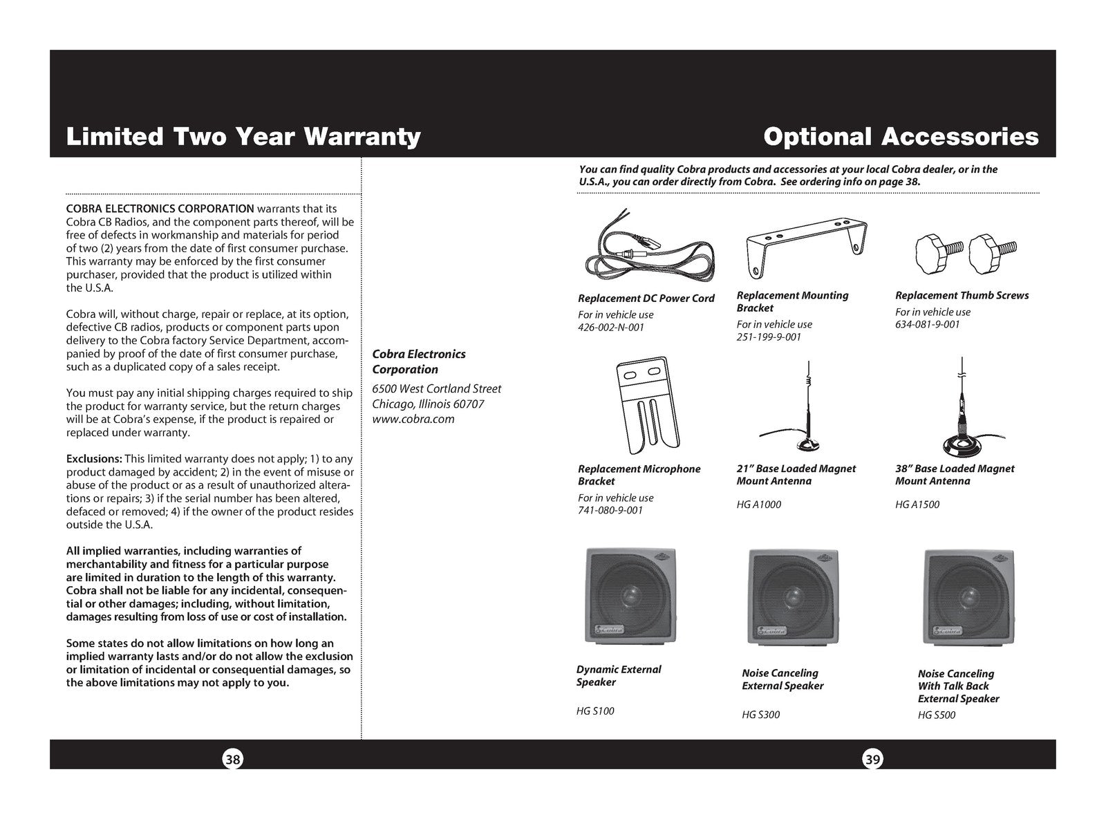 COBRA 25 LX CB Radio Owners Manual - BOUND - COVERS - XL FOLDOUT PAGES
