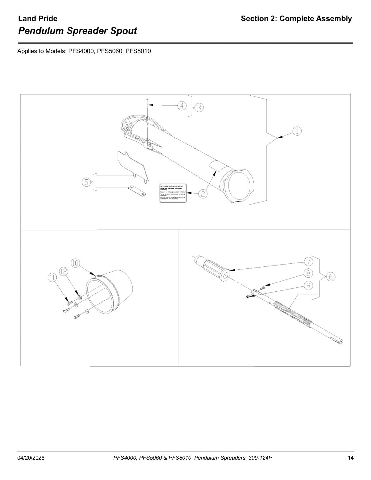LAND PRIDE PFS Series Spreaders Parts Manual 2026 - WIRE BOUND - TOUGH COVERS