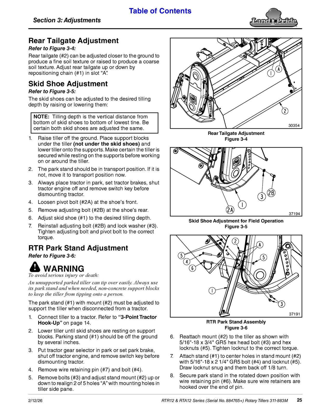 LAND PRIDE RTA12 Series Forward Rotation Rotary Tillers Operators Manual - BOUND