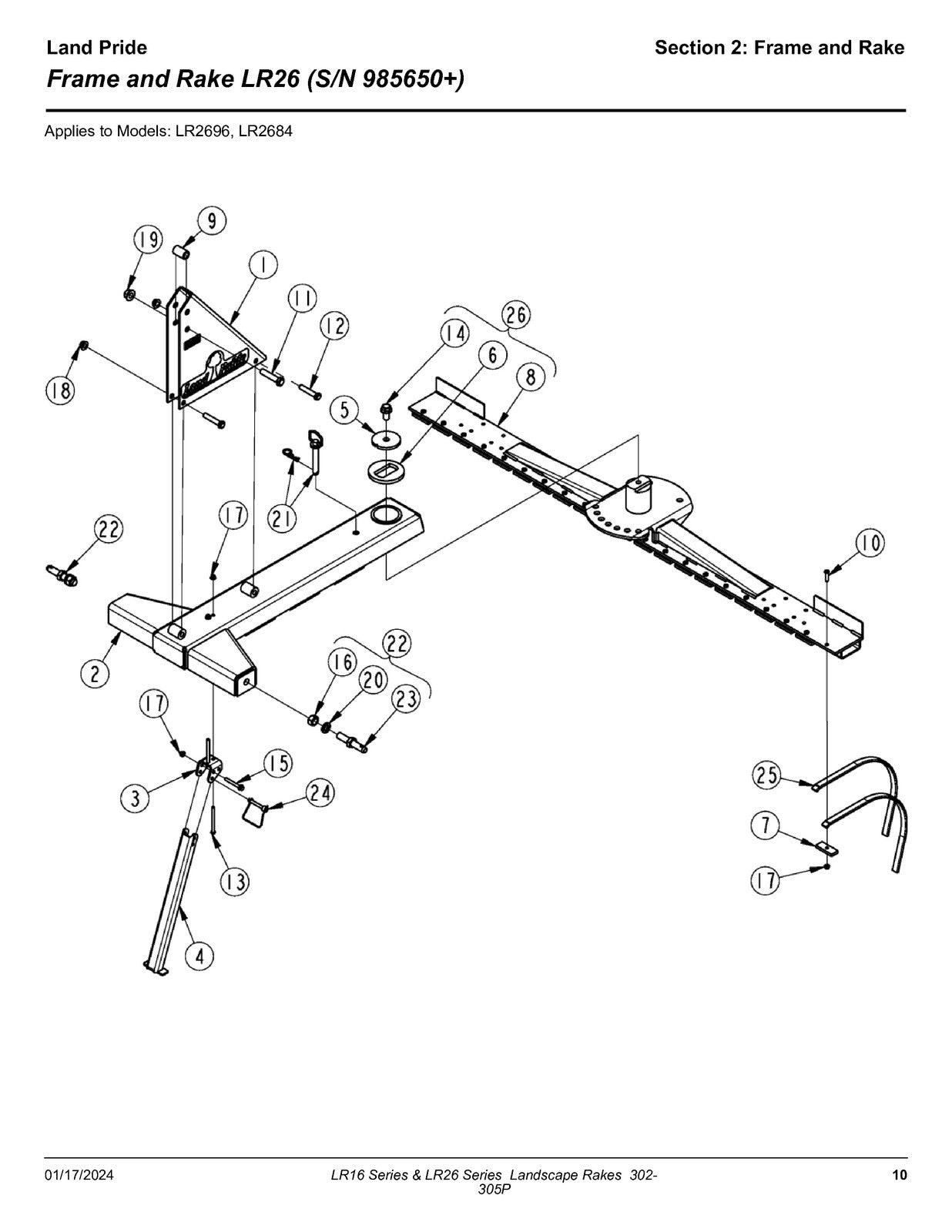 LAND PRIDE LR16 Series Landscape Rakes Parts Manual 2023 - WIRE BOUND - COVERS