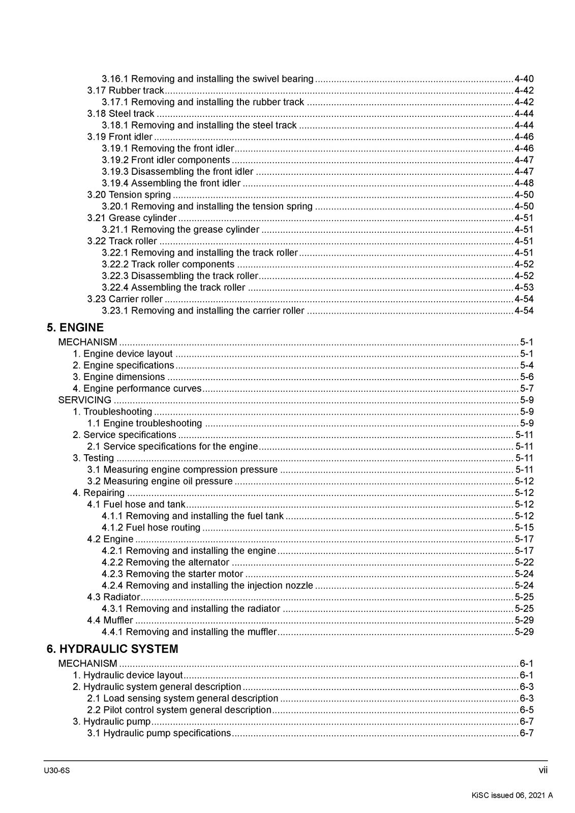 KUBOTA U30-6S Excavator Workshop Service Manual - BOUND - COVERS - XL FOLDOUTS