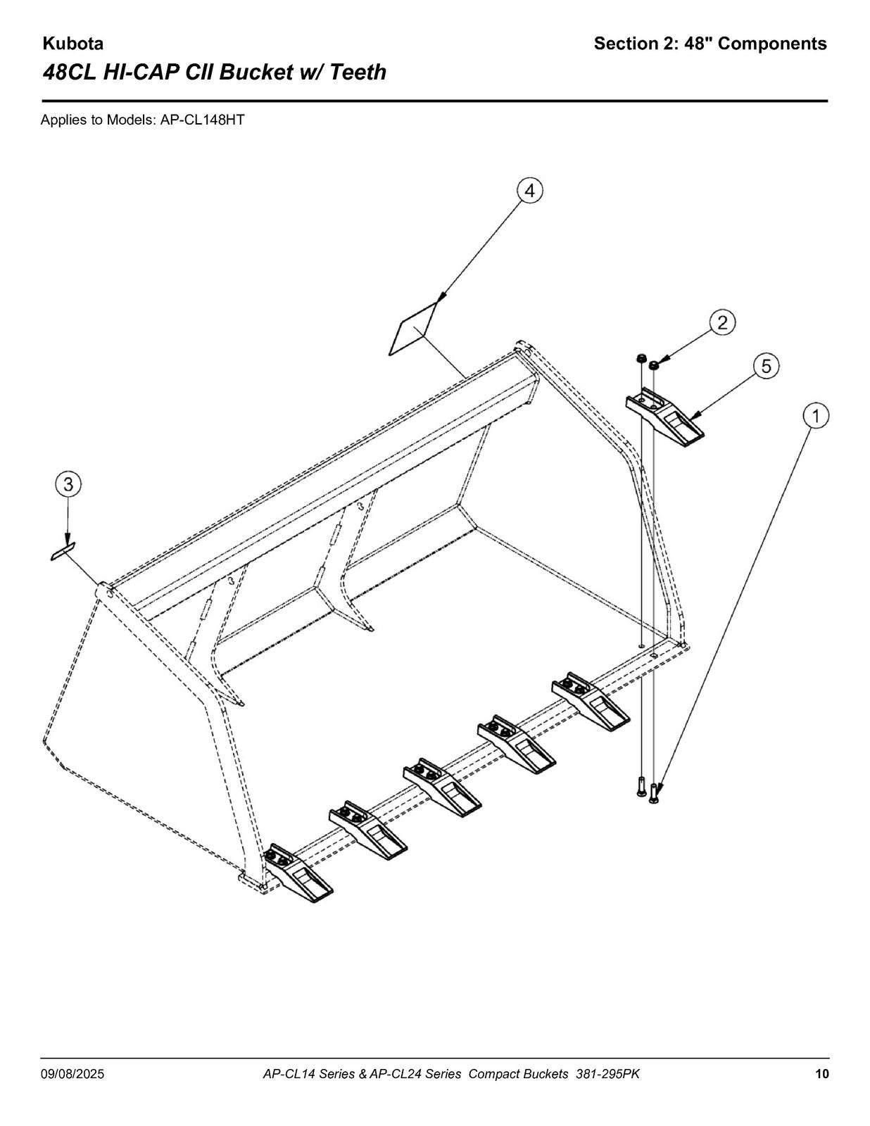 LAND PRIDE CL Series Compact Buckets Parts Manual 2025 - WIRE BOUND - COVERS