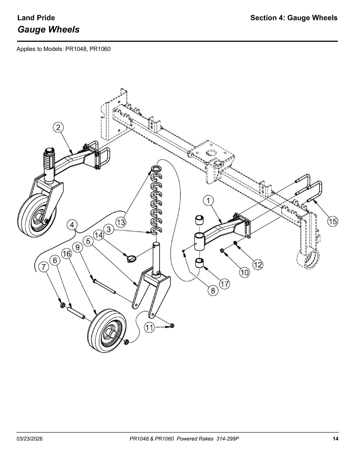 LAND PRIDE PR10 Series Powered Rake Parts Manual 2026 - WIRE BOUND - COVERS