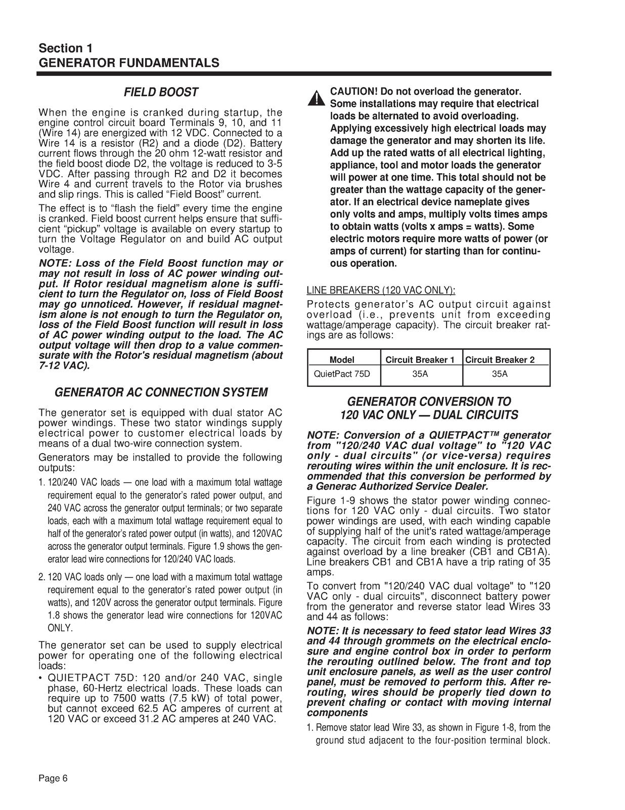 GUARDIAN QuietPact 75D RV Generator Diagnostic Repair Manual - WIRE BOUND