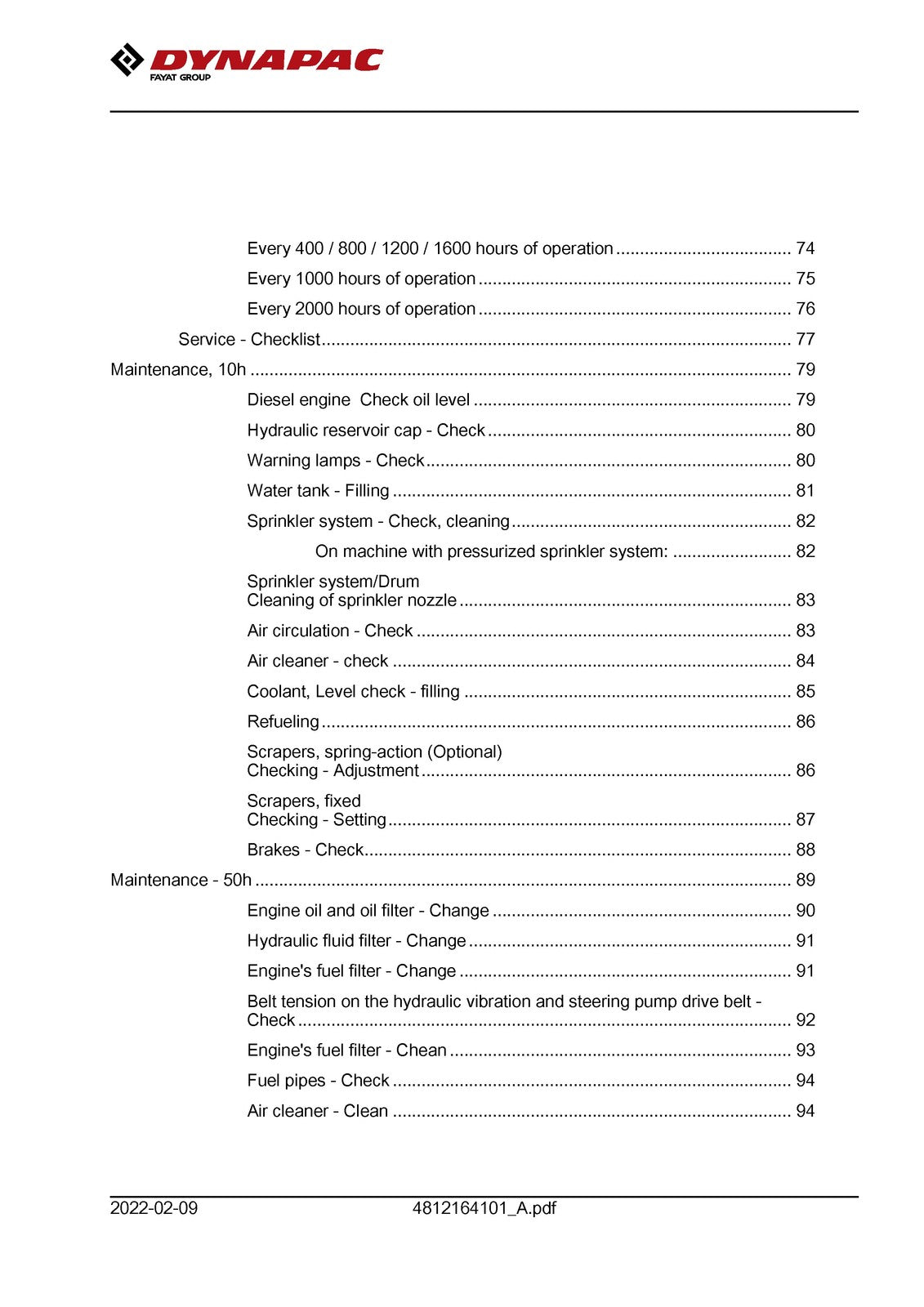 DYNAPAC CC950 Vibratory Roller Operating And Maintenance Manual - WIRE BOUND