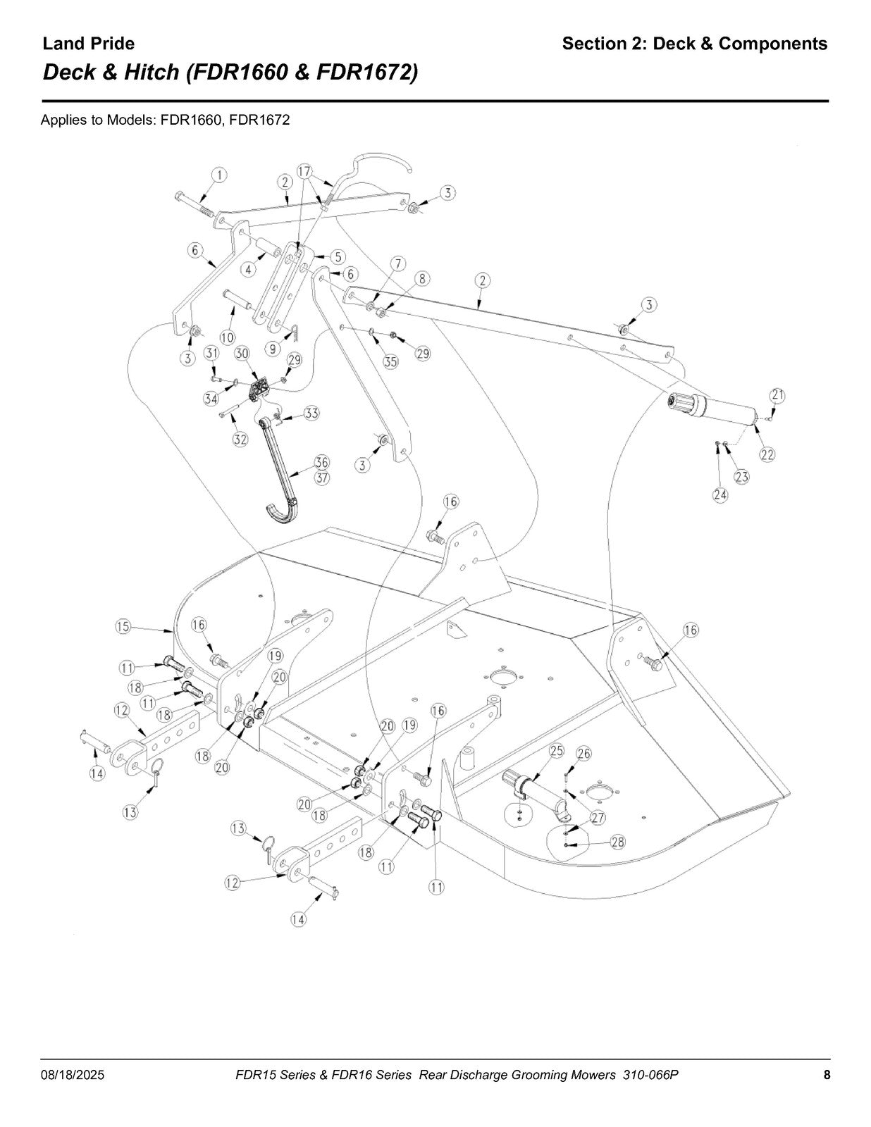 LAND PRIDE FDR15 FDR16 Series Grooming Mowers Parts Manual 2025 - WIRE BOUND