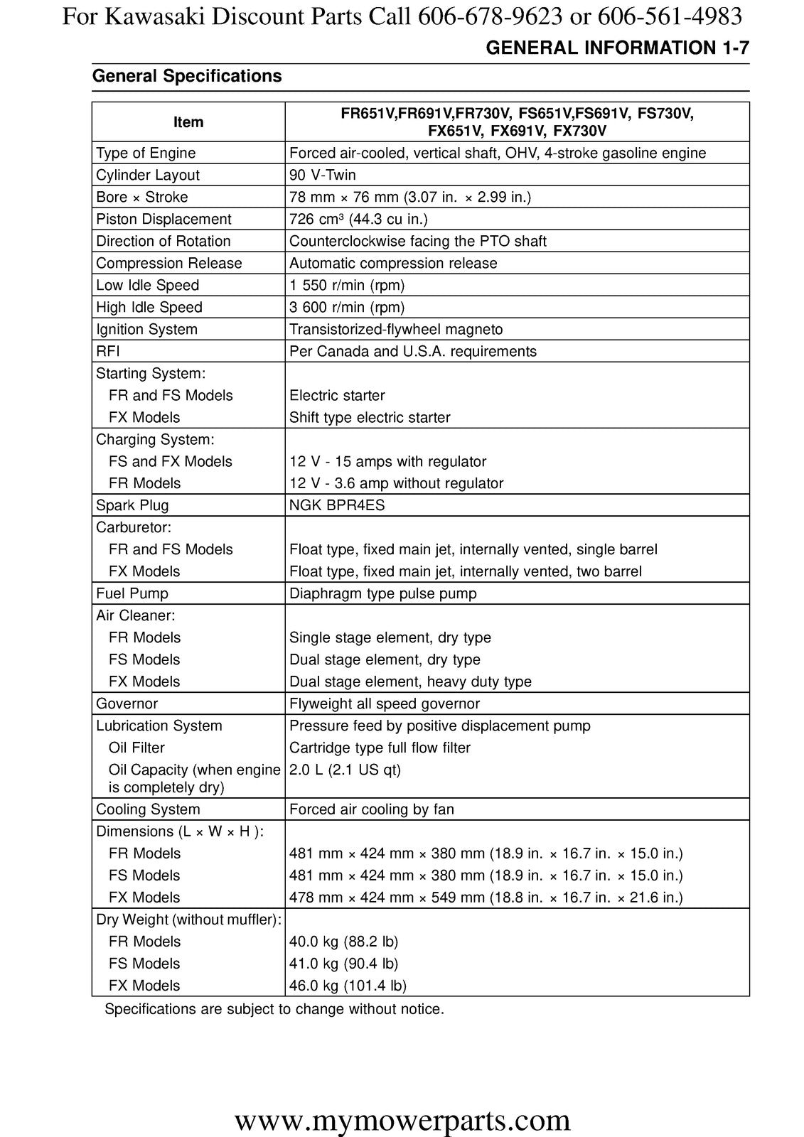 KAWASAKI FX730V FR730V FS730V  More V-Twin Engine Service Manual - WIRE BOUND