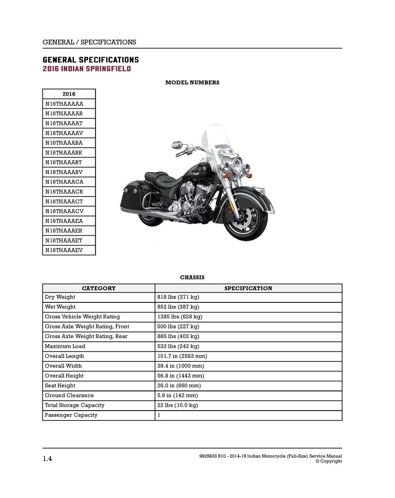 INDIAN Full Size Motorcycle Service Manual 2014-2016 - WIRE BOUND - TOUGH COVERS