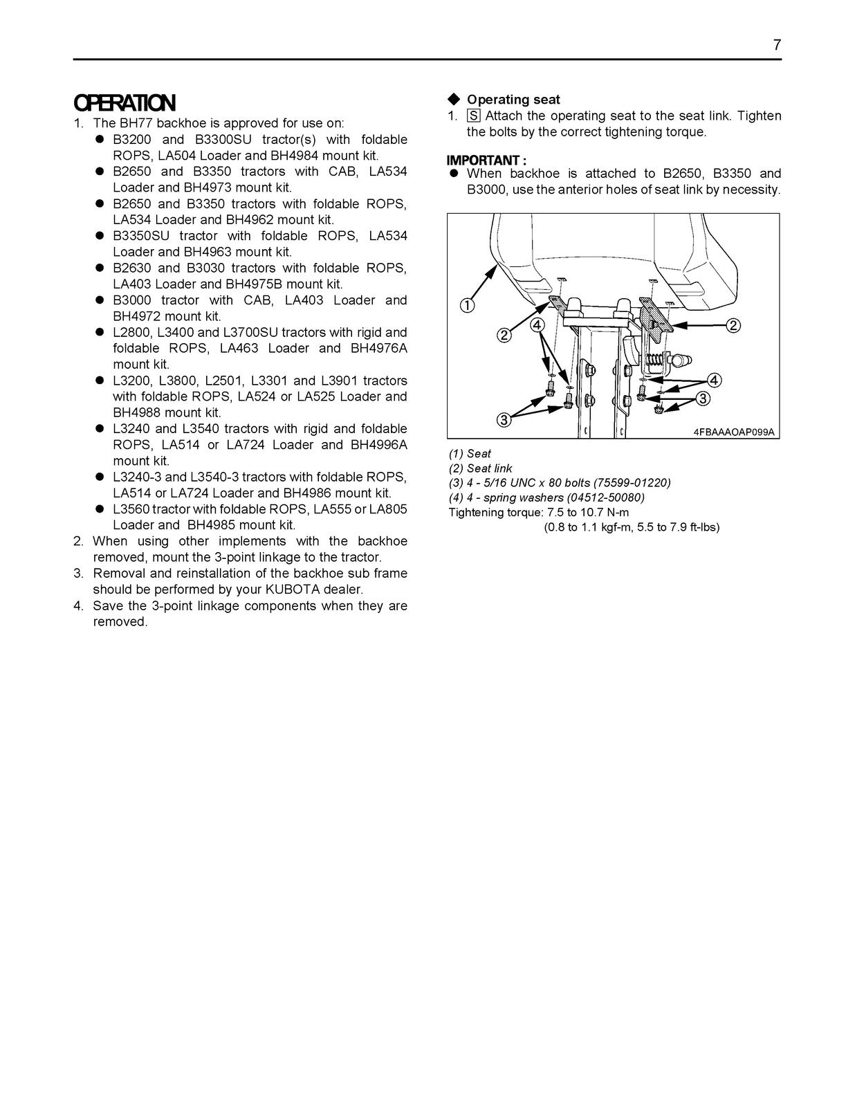 KUBOTA BH77 Backhoe Assembly Instruction Manual - WIRE BOUND - TOUGH COVERS