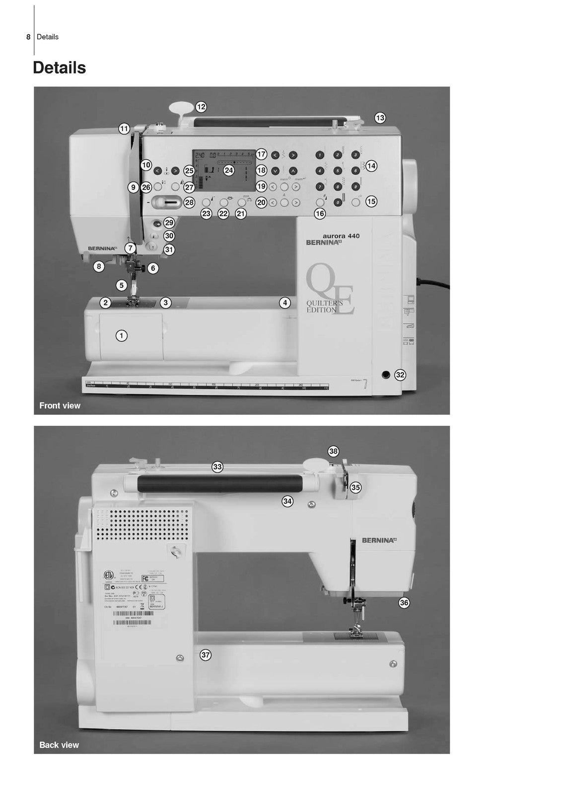 BERNINA Aurora 430 440 450 User Manual - STEEL WIRE BOUND - PROTECTIVE COVERS