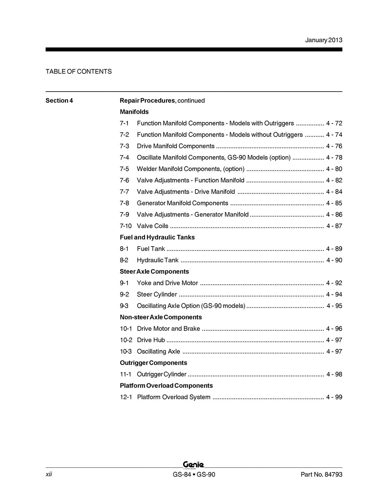 GENIE GS-84 GS-90 Scissor Lift Service Manual 2013 - WIRE BOUND - TOUGH COVERS