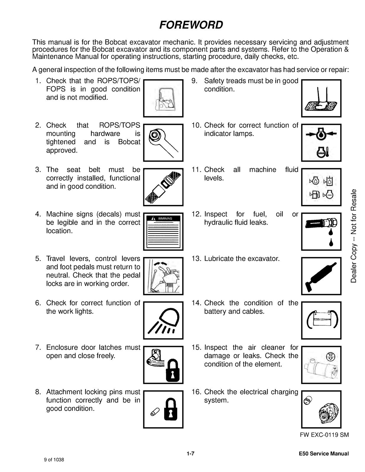 BOBCAT E50 Compact Excavator Service Manual 2019 - BOUND - COVERS - XL FOLDOUTS