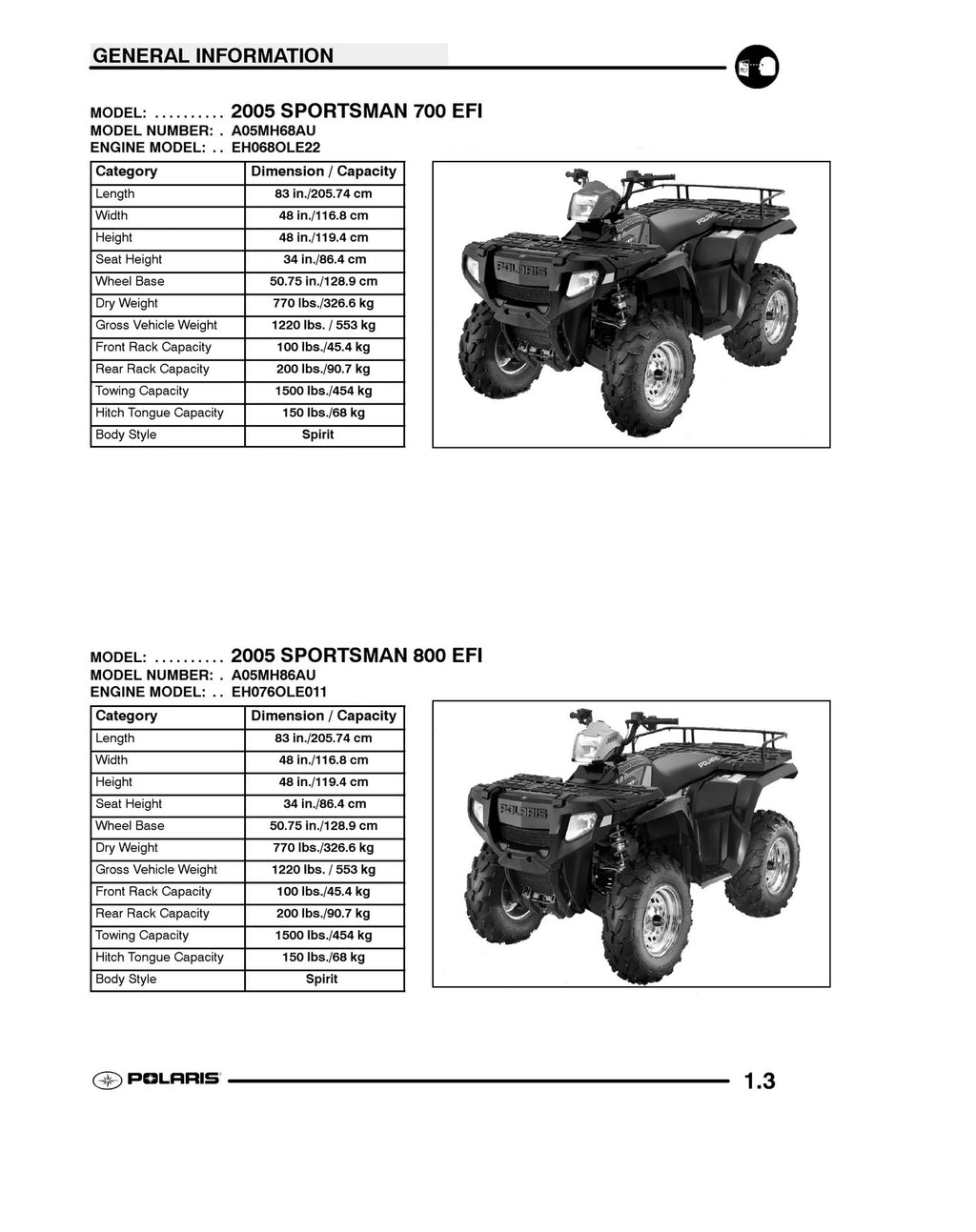 POLARIS Sportsman 700 EFI 2005 Service Manual - BOUND - COVERS - XL FOLDOUTS