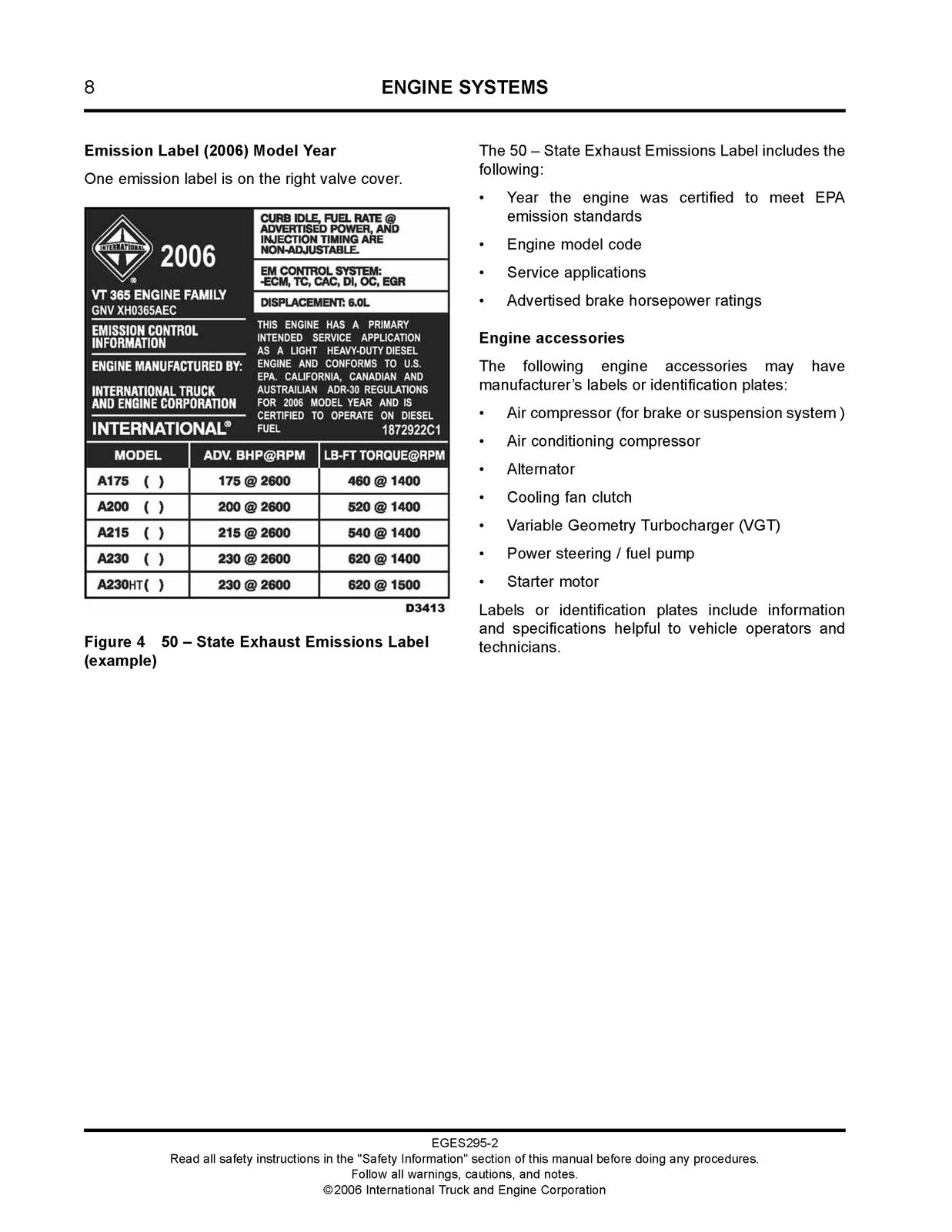 INTERNATIONAL VT 365 Diesel Engine Service Manual - WIRE BOUND - TOUGH COVERS