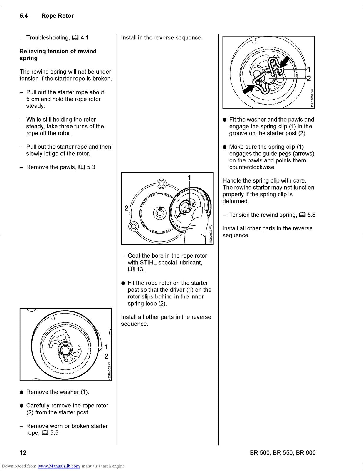 STIHL BR 500 550 600 Backpack Blower Service Manual 2009 - WIRE BOUND - COVERS