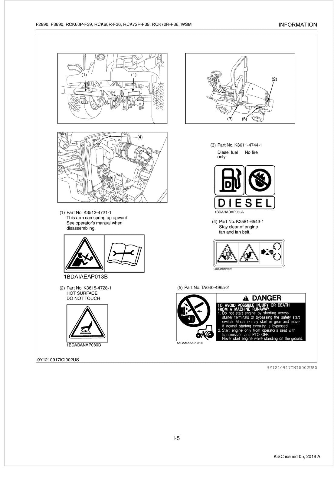 KUBOTA F2890 F3690 RCK60P-F39 RCK60R-F36 RCK72P-F39 F36 Workshop Manual - BOUND