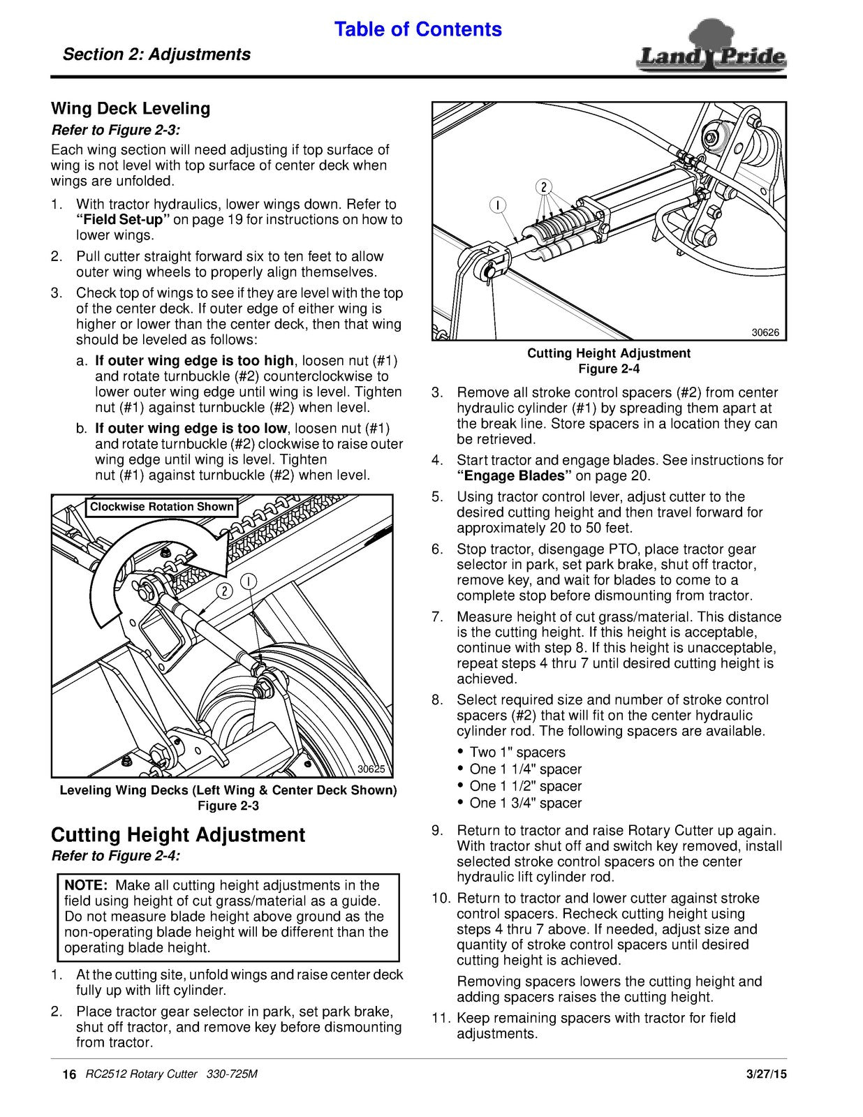 LAND PRIDE RC2512 Rotary Cutters Operators Manual 2015 - WIRE BOUND - COVERS