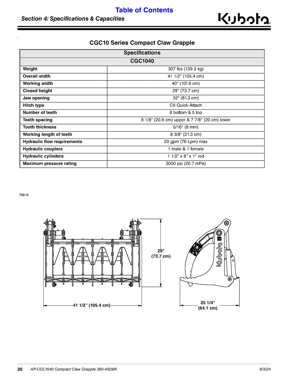 LAND PRIDE CGC10 Series Compact Claw Grapple Operators Manual - WIRE BOUND