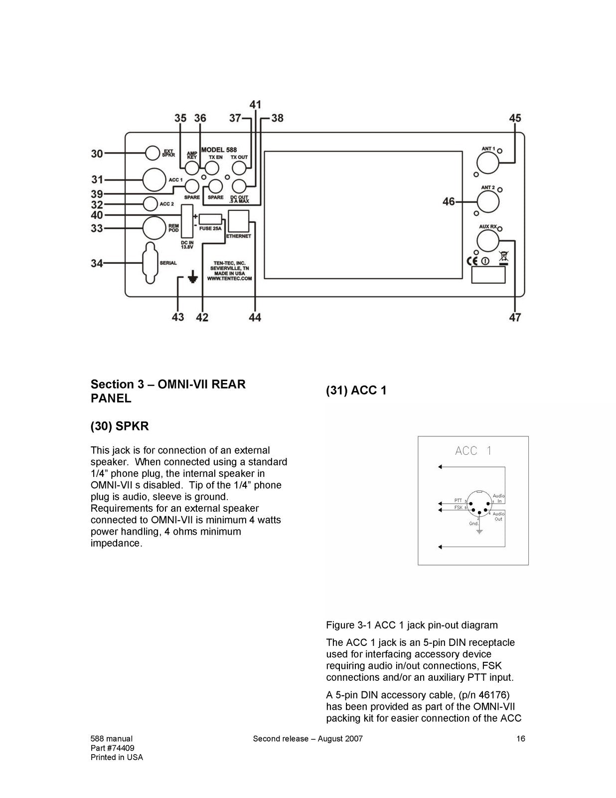 TEN-TEC OMNI-VII 588 AT Transceiver Operators Manual v2 - WIRE BOUND - COVERS