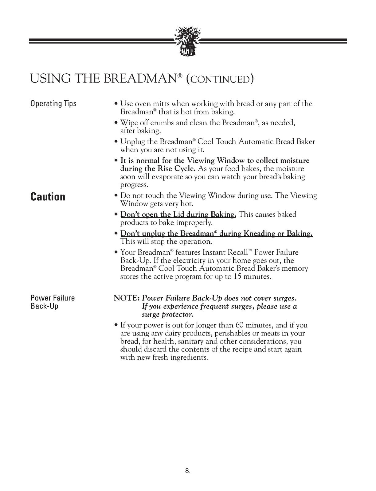 BREADMAN TR2828 TR2828G Automatic Bread Maker Instruction Manual - WIRE BOUND