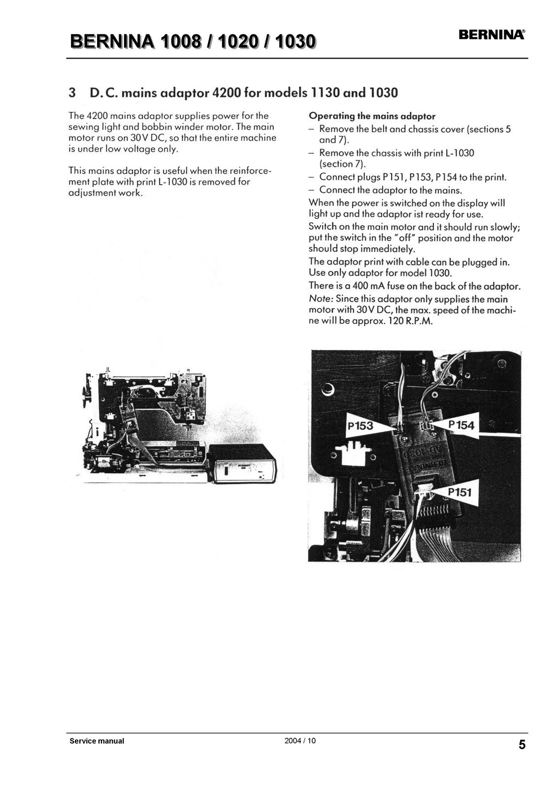 BERNINA 1008 1020 1030 Service Manual - STEEL WIRE BOUND - PROTECTIVE COVERS