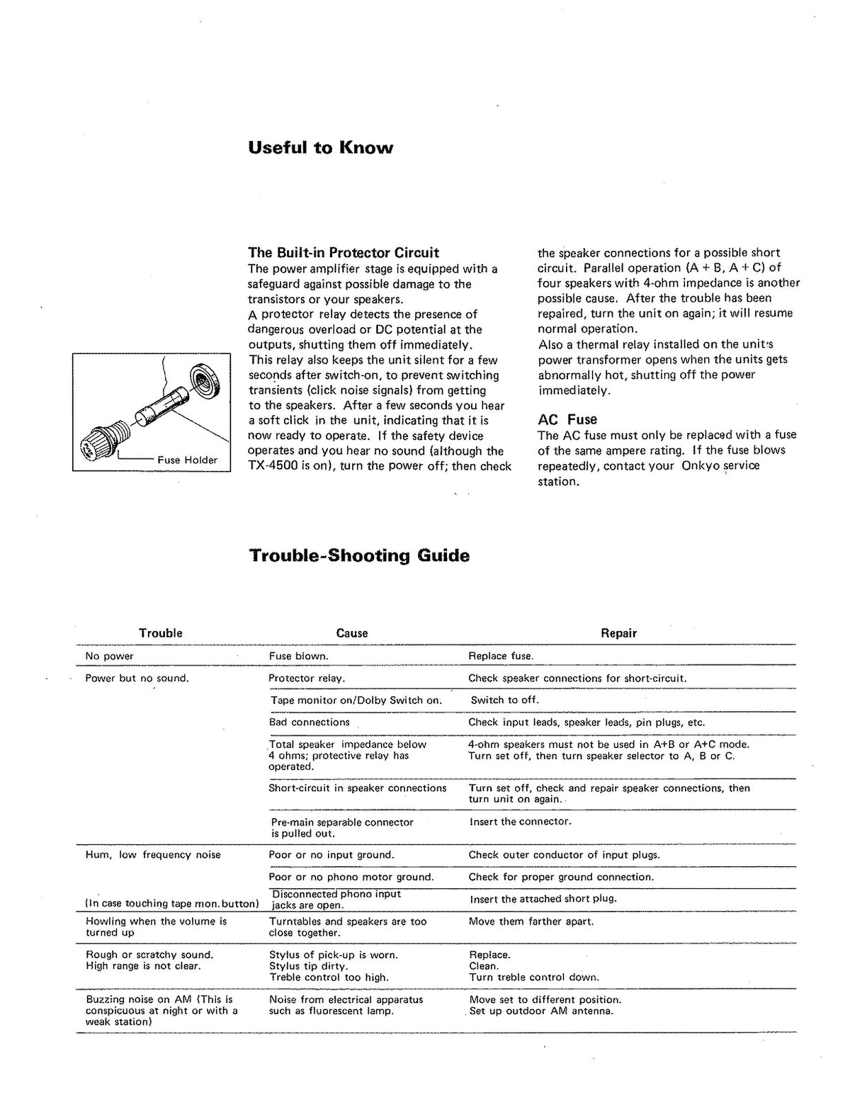 ONKYO TX-4500 Quartz Locked Stereo Receiver Instruction Manual - WIRE BOUND