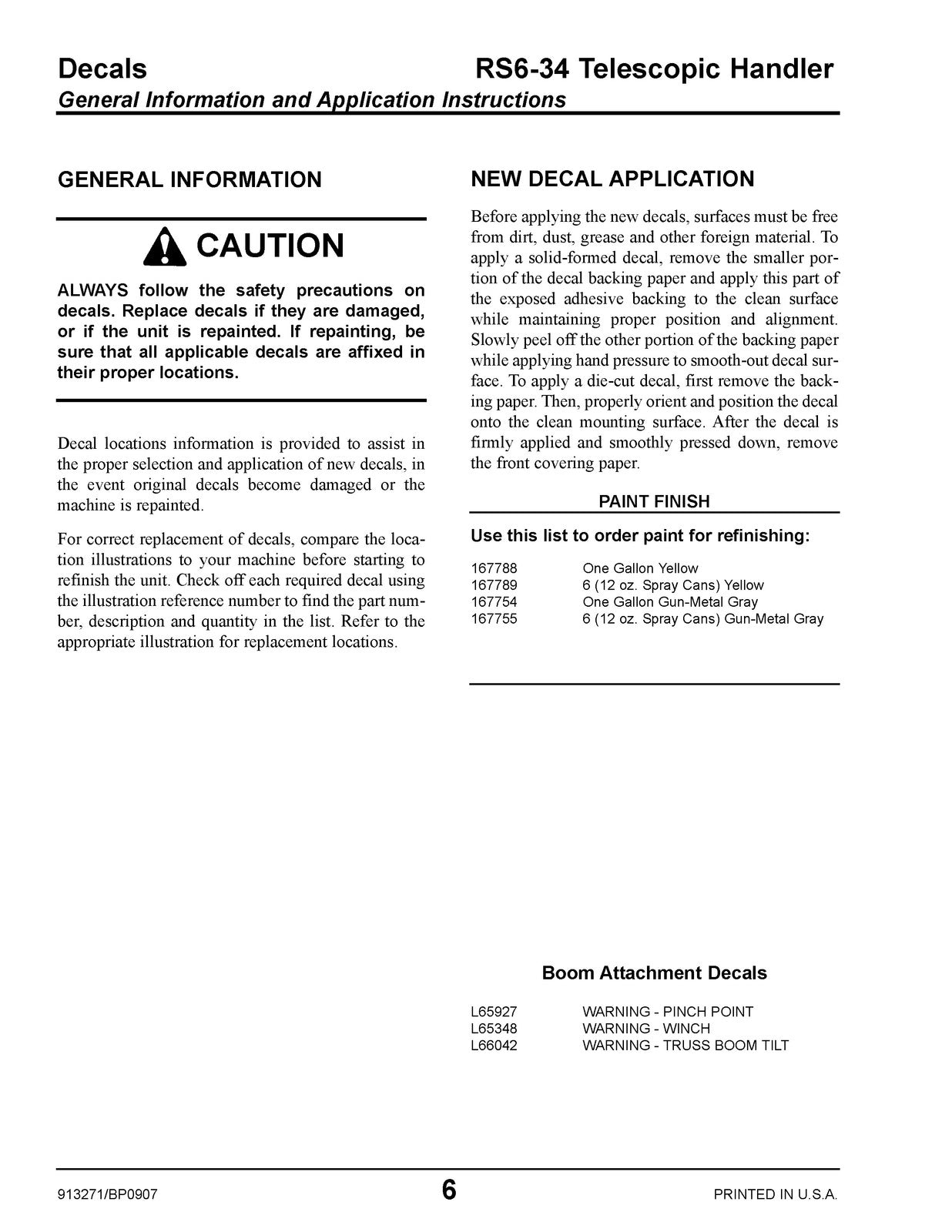 GEHL RS6-34 Telescopic Handler Parts Manual 2007 - WIRE BOUND - TOUGH COVERS