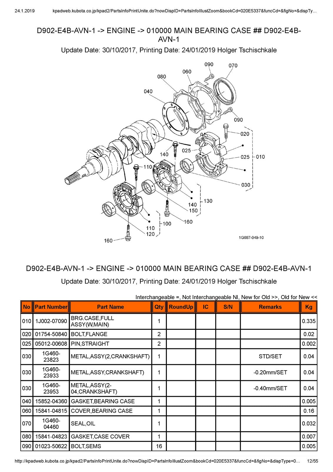 KUBOTA D902-E4B Engine Illustrated Parts List Manual - WIRE BOUND - TOUGH COVERS
